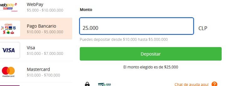 Escoge el monto de dinero que quieres depositar