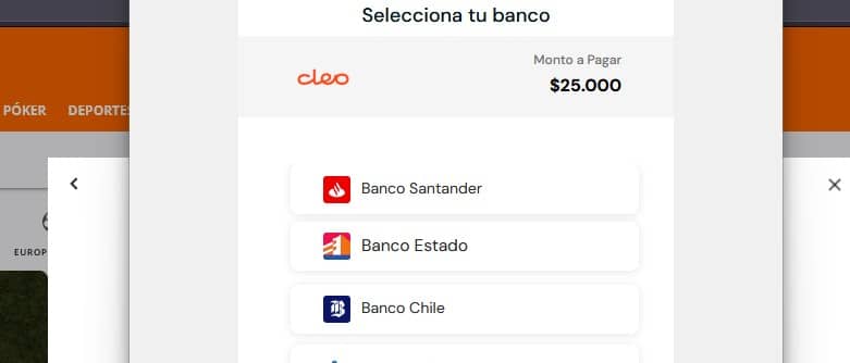 Selecciona “Banco Estado” entre las opciones de pago.